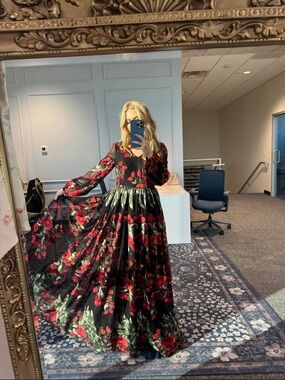 JessaKae Floral Black and Red Maxi Dress XS